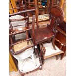 A group of seven chairs comprising a 19th century mahogany hall chair, a child's carved oak