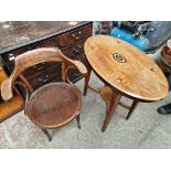 An inlayed walnut occassional table & a early 20th century bentwood armchair.