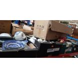11 boxes of mixed items; pottery, glass, ornaments, blue and white ware, etc