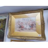 19th century school, watercolour, interior scene with children dancing (37cm x 24cm), signed and