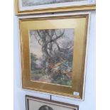 Late 19th/early 20th century school, watercolour, woodland landscape scene (33cm x 40.5cm),