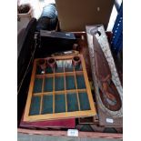 A box of assorted wooden boxes, a small display case etc