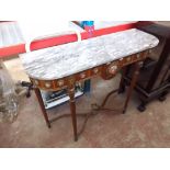 A reproduction French marble top console table.