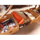 4 boxes of misc items including table ware, collectables, pair of binoculars, bags / holdalls,