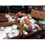 7 boxes of mixed items including Johnson Bros table ware, soft toys, ladies scarves, camera