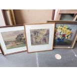 Two North Yorkshire watercolours, signed lower right together with an oil on board still life.