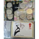 A quantity of coins including a silver gilt 2002 golden Jubilee £5, together with an Eric