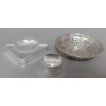 A lot of mixed silver to include an ashtray together with a bonbon dish and a napkin ring, various