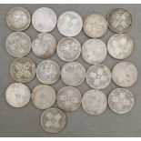 Victoria (1837-1901), twenty one florins/two shillings, various dates.