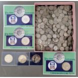 A tray of assorted GB coins & commemorative coins to include sixpences, shillinings, two