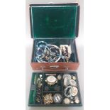 A jewellery box and contents including Victorian and later, Jet, mourning etc.