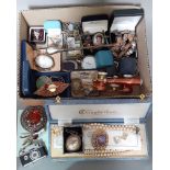 A box of jewellery to include silver, antique, 9ct gold earrings, etc.