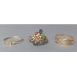 Three 9ct gold rings, as found, sizes from T/U to V/W, gross wt. 6.5g.