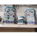 pair of modern Chinese vases and covers - one cover broken