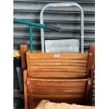 A teak garden lounger / chair, ladders, electric hedge trimmer, etc.