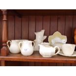 Belleek - 10 items with green back stamp including cup & saucer, twin-handled jugs etc.