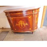 A reproduction French style demi-lune cabinet, inlaid and gilt metal mounted, width 125cm, depth