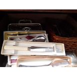 Assorted metal wares including boxed cutlery