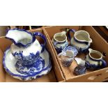 A selection of blue and white ceramics.