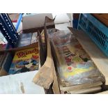 3 boxes of assorted childrens books, comics & annuals to include Rupert, Beano & Dandy etc.