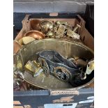 A box of brass and copper wares