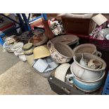 A large collection of ceramics - basins, planters, pedestal stand, chamber pots etc
