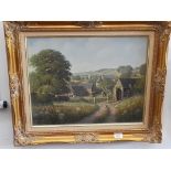 Alan Dinsdale (b.1939), oil on canvas, farm scene, 49.5cm x 39.5cm, signed to lower left, gilt