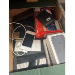 A box of electrical items including 2 laptops ( AF ), various phones to include an Iphone with
