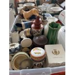 A box of mixed ceramics etc including vases, trinket boxes, Beswick dog figure, bakelite tobacco jar