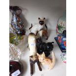 Sylvac vintage 1950s tan/brown cat (1046) and a Sylvac black cat (1086) together with 3