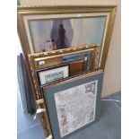A quantity of pictures including an antiquarian map etc.