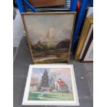 Assorted pictures including a highland scene oil with cattle indistinctly signed '.... Scott', a
