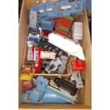 A box of assorted die-cast model vehicles including Corgi, Lesney etc.