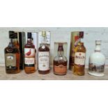 6 bottles of assorted scotch whisky to include The Fanous Grouse (Decanter, Golden Reserve 12,