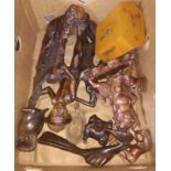 A box of assorted carved wood including African and Chinese.