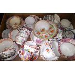 A box of assorted mainly 19th century English tea wares including pink, lustre, transfer etc.