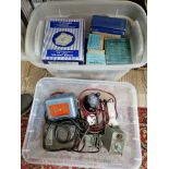 Two boxes of assorted Hornby Dublo & Tri-Ang model railway power control units & transformers,