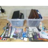 Two boxes of Royal Mail presentation packs and mint stamps, six albums and various loose packs.