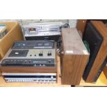 A quantity of vintage music equipment comprising a Sony CFS-F5L, two Akai GXC-46D, an Akai 4000DS