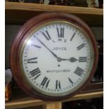 A mahogany case fusee railway clock, L.M.S. Joyce, Whitchurch, diameter 45cm.
