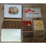 A collection of assorted cigars to include a box of 25 Bolivar Habana (opened), a box of 50 King