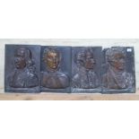 A set of four embossed metal plaques depicting; Lord Byron, Wellington, James Cook & Newton, 30.