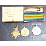 A set of three WWI medals, 5803 PTE P.Parr manchester reg., in original box. (2 medals mis stamped