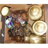 A box of assorted mainly Chinese metal ware including bronze and cloisonne.