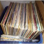 A box of of various LP records and singles including around 40 blues/country 12" LPs (George