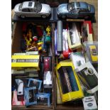 Two boxes of mainly die-cast model vehicles including Oxford, Corgi, Budgie Toys etc. also including