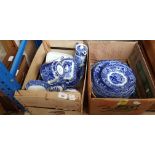 Two boxes of blue and white pottery "Abbey" pattern.