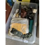 A box of collectables including Dinky Centurion Tank, epns, camera, pewter tankard etc .