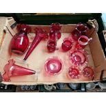 A box of cranberry glass, 12 pieces.