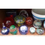 10 glass paperweights including a boxed Selkirk Glass ‘Ventura’, Phoenician, Mdina etc